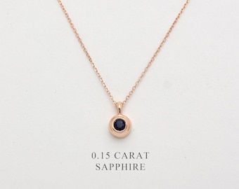 Sapphire Bezel set Necklace / 0.15 carat natural round Sapphire Solitaire Necklace/ Blue Sapphire Pendant / 14k Gold Sapphire Necklace