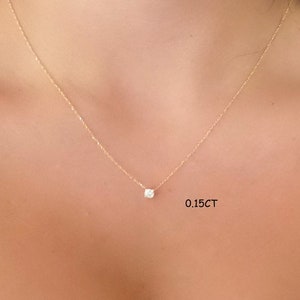 Diamond Necklace / 14k Gold Diamond Necklace / Diamond Solitaire Necklace / Moms Day Diamond Necklace / Bridal Diamond / Floating Diamond image 2