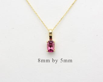 Pink Tourmaline necklace 1.12 carat cushion cut / 14k Gold Pink Tourmaline necklace / rectangular Pink Tourmaline