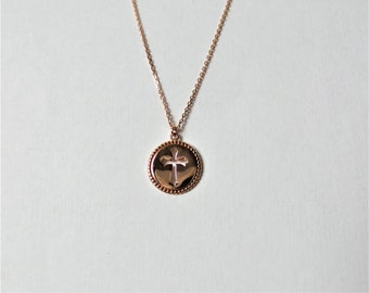Small Cross Necklace / 14k Rose Gold Disc with Cross / Gold Disc Cross / Baptism Gift / Communion / Confirmation / Confirmation / Gold Cros