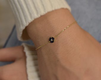 Sapphire Diamond Marquise Bracelet/ 14k Gold Birthstone Sapphire Bracelet/ Minimalist Sapphire Jewelry/ Layering Sapphire Bracelet