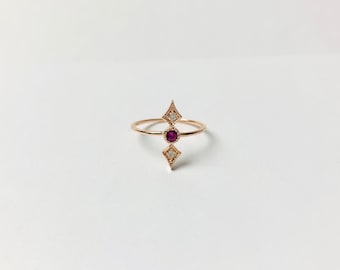 Ruby Diamond Ring / 14k Rose Gold Ruby Diamond Ring / Red Ruby Diamond Ring / Diamond Ruby Ring