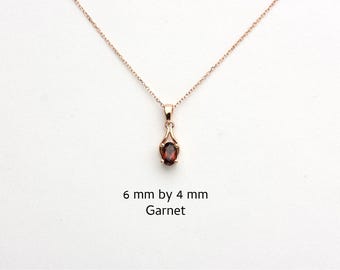 14k Gold Garnet Solitaire Necklace: January Birthstone 0.55ct, Oval Garnet Charm Pendant