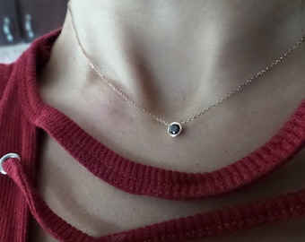 Black Diamond Necklace/ 14k Gold Diamond Necklace/ 14k Rose Gold Black Diamond Necklace/ Dainty Diamond Necklace/ Diamond Bezel/ Delicate