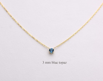 14k Gold Blue Topaz Solitaire Necklace - December Birthstone