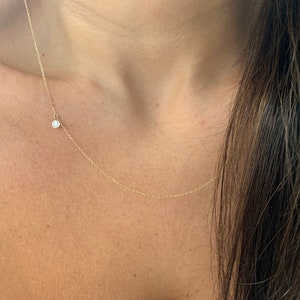 14k Gold Diamond Solitaire Necklace: Bezel Set, Natural Diamond