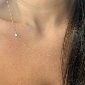 Diamond Necklace / Diamond Solitaire Necklace / 14k Gold Diamond Bezel Necklace / Layering Diamond Necklace / Floating Diamond