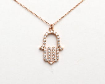 Diamond Hamsa Necklace / 14k Gold Diamond Hamsa Necklace 0.40cts / Gold Diamond Hamsa / Large Diamond Hamsa  / Personalized Hamsa