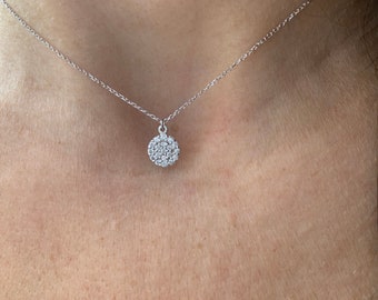 Diamond Necklace / Diamond Disc Necklace 0.30ct VS2 G Color / 14k Gold Diamond Bridal Necklace / Diamond Disc Medallion Necklace