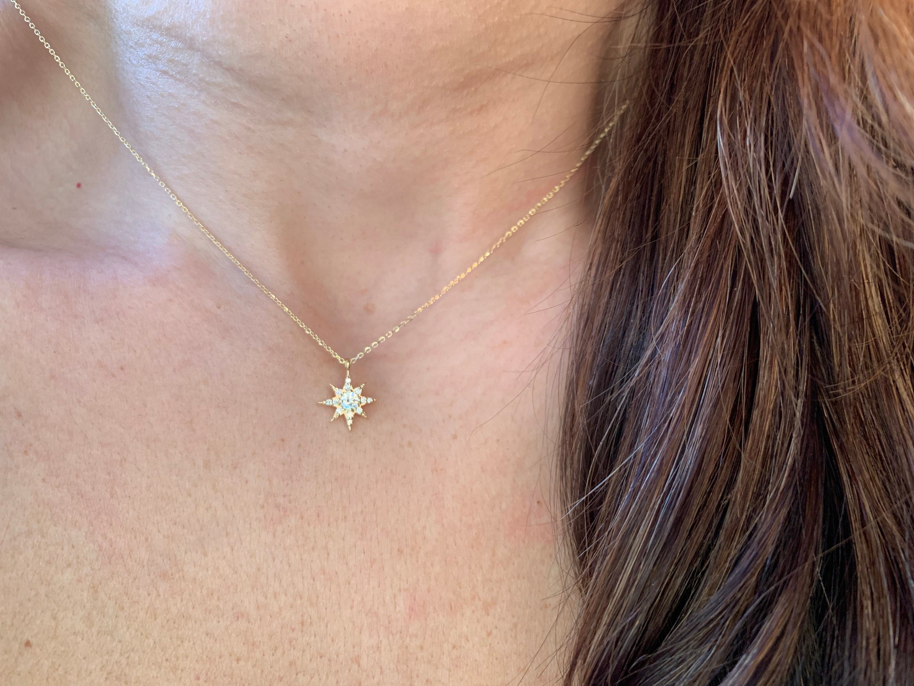 Minimalist Diamond North Star Necklace Starburst Necklace 