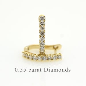 Diamond Hoop Earrings 0.55cts (Pair) / 14k Gold diamond Hoops / Bridal Diamond Earrings / Everyday Petite Lightweight Hoops