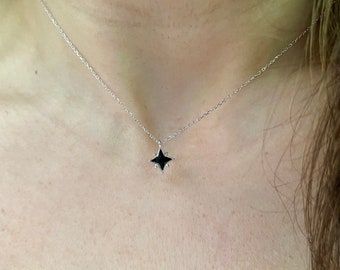 North Star Necklace / 14K Gold Star Necklace / Black Enamel Star Necklace / Star Charm Necklace / Solid Gold Star Necklace / Celestial