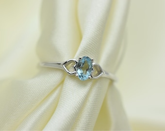 Aquamarine Solitaire Ring 14K Gold: March Birthstone Heart Design, Something Blue