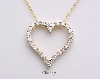Large Diamond Heart Necklace 2.15cts: Valentines Day Gift , Luxury Anniversary Gift