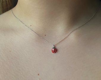 Ladybug Necklace / 14k Gold Ladybug Pendant / Ladybug Charm Necklace / Insect Ladybug Charm Dangling Necklace