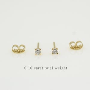 14k Gold Diamond Stud Earrings: Handmade Solitaire 0.10 tcw
