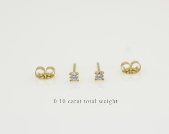 Diamond Stud Earrings 0.10 tcw / 14k Gold Diamond Solitaire Earrings / Small Diamond Earrings / Round  Diamond stud Earrings / Dainty Studs