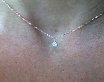 Diamond Necklace 0.10CT / 14k Rose Gold Diamond Necklace / 3 Prong Diamond Solitaire Necklace / BridesMaid Diamond Necklace / Bridal Diamond
