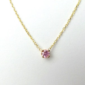Pink Sapphire Necklace 3 mm / Pink Sapphire Solitaire / 14k Gold Genuine Pink Sapphire Necklace / Minimalist Pink Sapphire Necklace