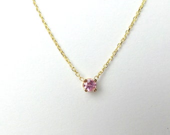 Pink Sapphire Necklace 3 mm / Pink Sapphire Solitaire / 14k Gold Genuine Pink Sapphire Necklace / Minimalist Pink Sapphire Necklace