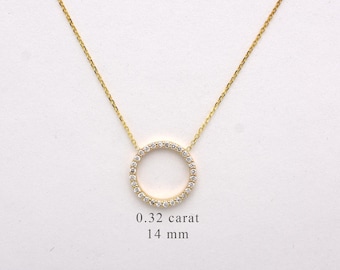 Diamond Circle Necklace 0.32 Carat  / 14K  Gold Diamond Circle Necklace / Large Diamond Circle / Circle of Life Necklace / Gold Circle