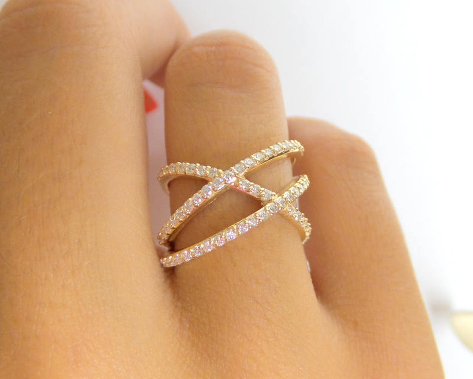 Gold X Ring/ Criss Cross Ring 14k Yellow Gold/ Double X Ring Etsy