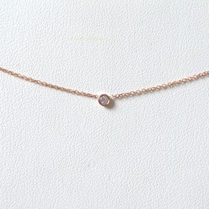 Mini Diamond Necklace / 14k Rose Gold Diamond Solitaire Necklace / Diamond Bezel Necklace / Gold Diamond Solitaire Necklace / Small Diamond