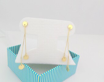 Gold Chain Disc Earrings / 14k Gold Long Disc Earrings / Push back Chain Earrings / Everyday lightweight Gold Earrings
