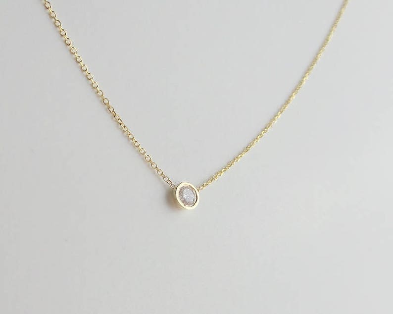 Diamond Solitaire Necklace / Diamond Bezel Necklace 0.20ct / 14k Gold Diamond Necklace / Dainty Diamond Necklace / Floating Diamond image 3