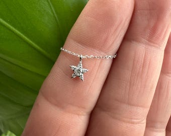 Diamond Star Necklace0.10 cts / Small Star Necklace / Mini Star Necklace / 14k White Gold Star Charm Pendant / Dainty Star / Minimalist Star