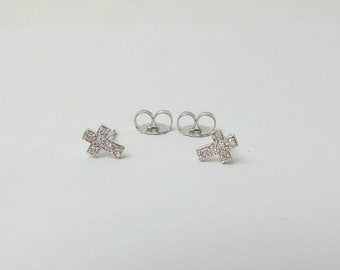 Small Diamond Cross Earrings / Gold Cross Earrings / 14k Gold Diamond Cross Earrings / Communion Cross Earrings / Everyday Cross Earrings