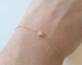 Diamond Bracelet / 14k Diamond Bracelet / Gold Diamond Bracelet / Dainty Diamond Bracelet / Floating Diamond Bracelet / Gift For Her