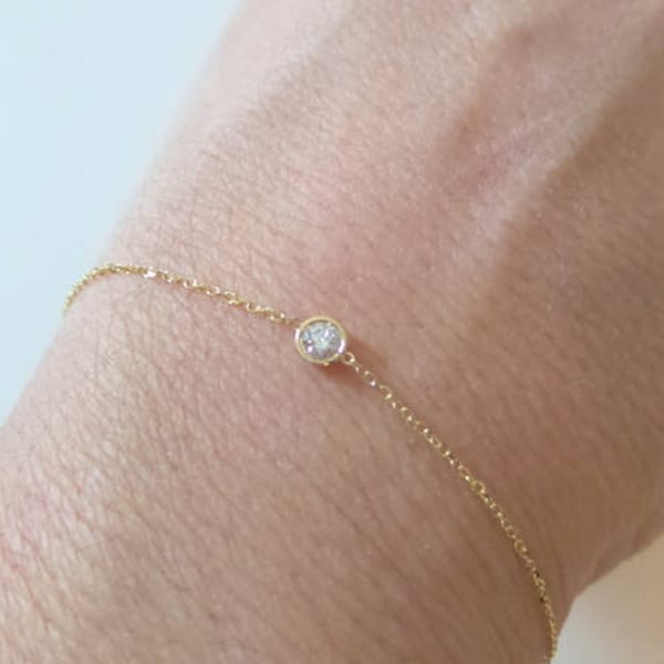 Diamond Bracelet / 14k Diamond Bracelet / Gold Diamond Bracelet / Dainty Diamond Bracelet / Floating Diamond Bracelet / Gift For Her