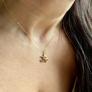14k Gold Diamond Puzzle Piece Necklace: Handmade Charm Pendant
