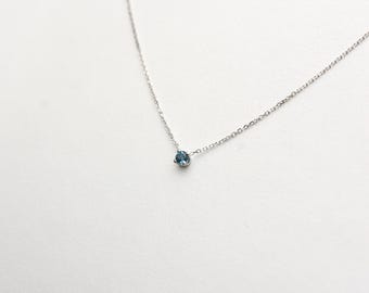 14k White Gold London Blue Topaz Solitaire Necklace (3mm)