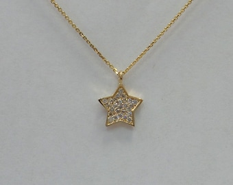 Diamond Star Necklace / 14K Gold Star Necklace/ Diamond Star Charm Necklace / Layering Star Necklace/ Minimalist Diamond Star Necklace