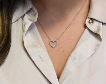 Diamond Heart Necklace / Diamond Heart Necklace 1.20ct / 14k Gold Diamond Heart Necklace / Gold Diamond Heart Necklace / Bridal Heart