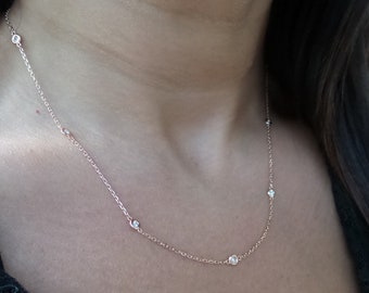 Diamond Necklace / Diamond Station Necklace / 14k Rose Gold | Etsy