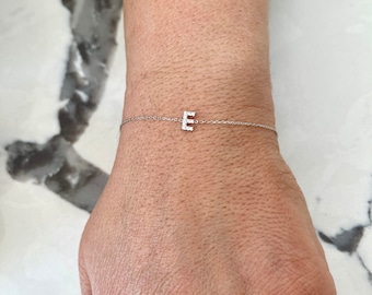 Diamond Initial Bracelet / Diamond Letter Bracelet / 14k Gold Letter Bracelet/ Moms Day Initial Diamond Bracelet / Gold Diamond Letter