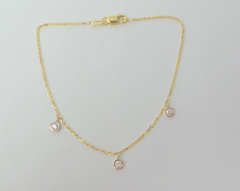 Diamond Charm Station Bracelet 14k Gold, Everyday Jewelry, Bridal Accessory
