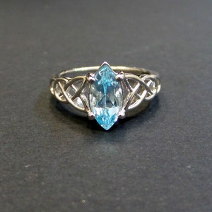 Marquise Blue Topaz Engagement Ring: 14k White Gold, 1.03ct