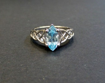 Blue Topaz Engagement Ring 14k WG/ Marquis shaped blue topaz/14k White Gold Genuine Blue Topaz 1.03ct Ring / light blue topaz