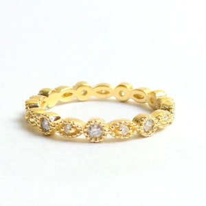 Handmade 14k Yellow Gold Diamond Eternity Band: Stackable Wedding Ring