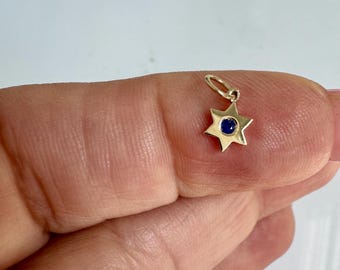 Personalized 14k Gold Mini Sapphire Star of David Charm, Tiny Minamalist Jewish Jewelry