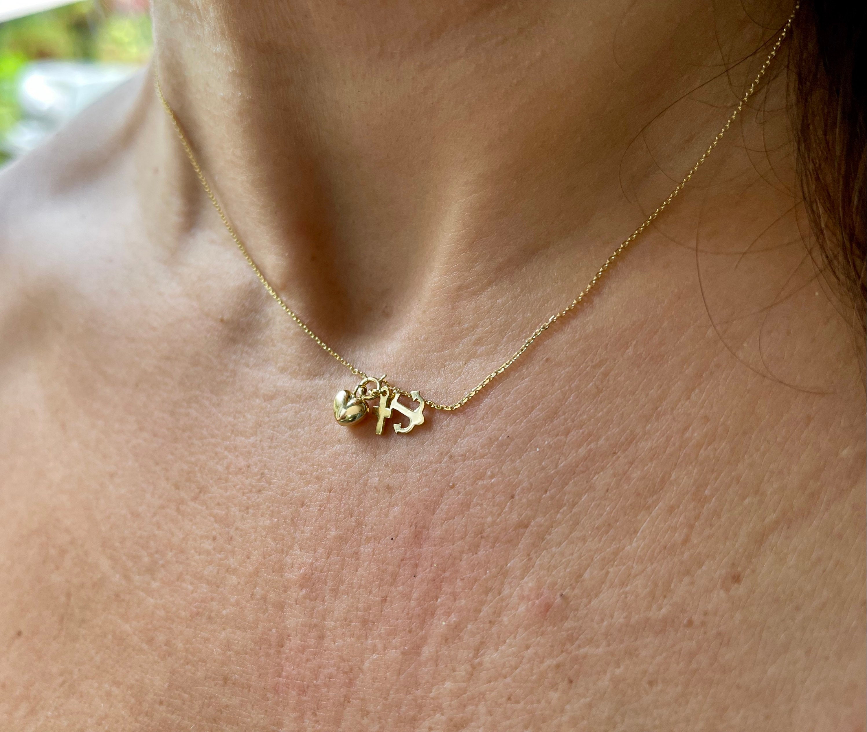 Mini Cross Heart Anchor Necklace / 14k Gold Tiny Cross Heart - Etsy