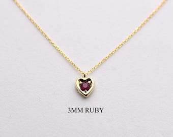 14k Gold Ruby Heart Necklace: July Birthstone Pendant