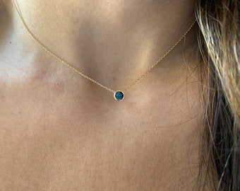 Blue Topaz Solitaire Necklace 0.25CT / 14k Gold Blue Topaz Necklace /London Blue Topaz Necklace /December Birthstone / Dainty Topaz Necklace