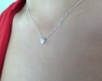 Diamond Necklace / 14k White Gold Diamond Necklace 0.50ct / Diamond Solitaire Necklace / Prong Set Diamond Solitaire / Bridal Necklace