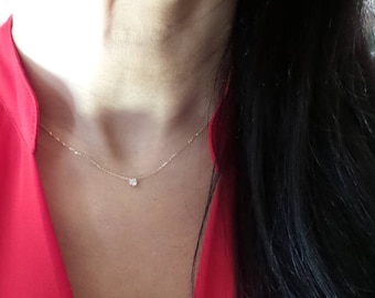 Diamond Necklace / 14k Gold Diamond Solitaire Necklace 0.12ct  / Bridal Diamond Necklace / Dainty Diamond / Delicate Diamond Necklace