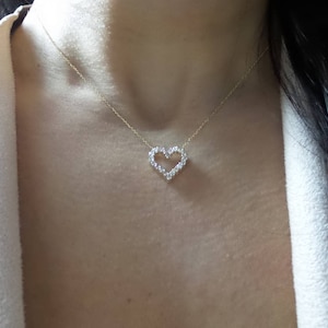 14k Gold Diamond Heart Necklace: .56 CT Solid Gold Pendant